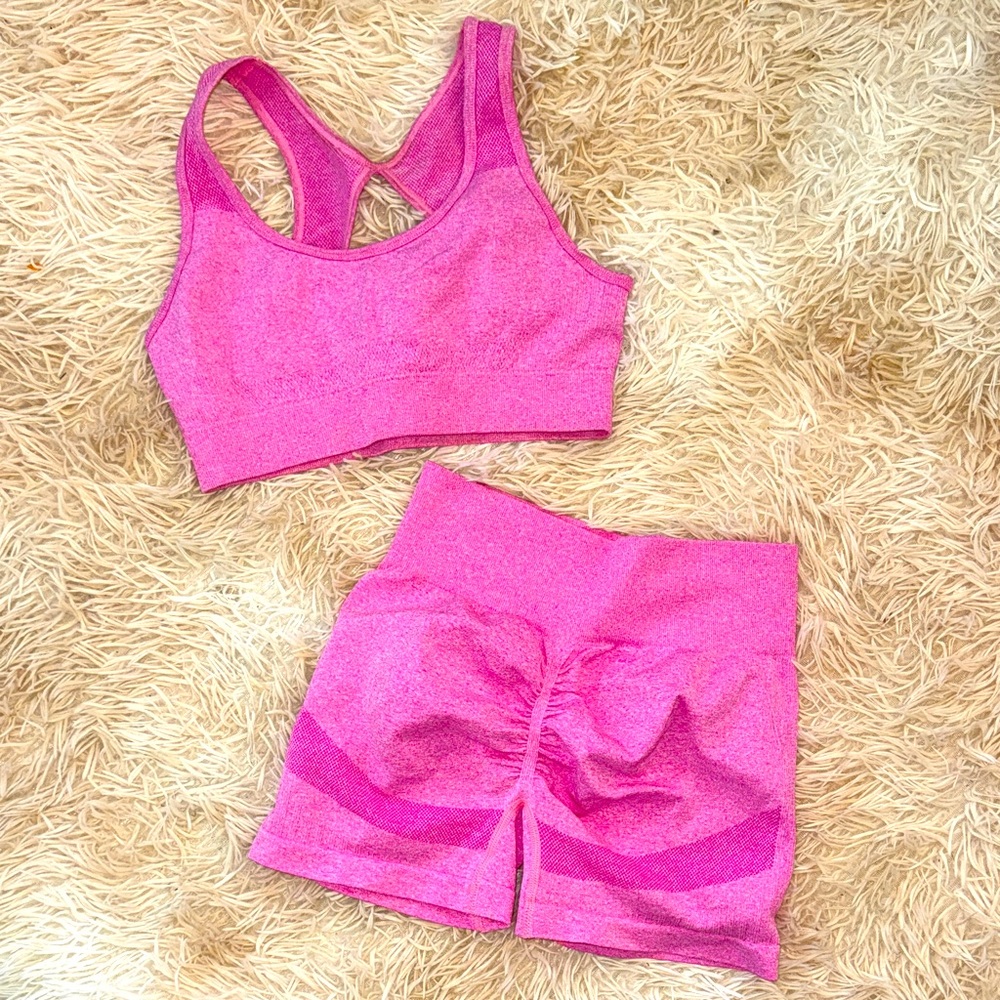 SHEIN 💕Pink 💕 Sports Bra and Shorts Set - S